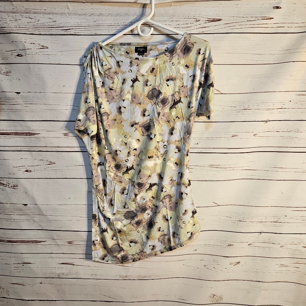 Floral Print Tunic Top Ruched Asymmetric Hem Short Sleeve Casual